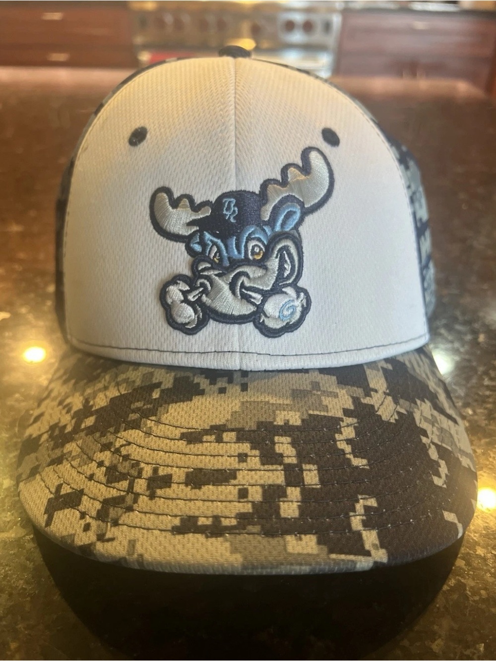 Camo Brim Blue Rocks Baseball Hat - White Front